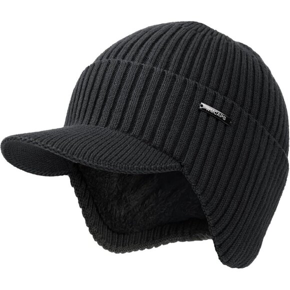 Men & Women Dark Gray Beanie with Brim and Ear Flaps Fleece-Lined Hat main image 6